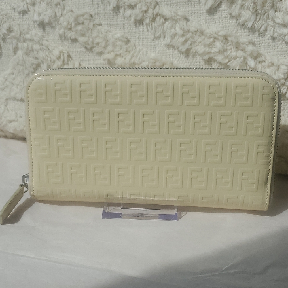Fendi Beige Embossed Logo Wallet